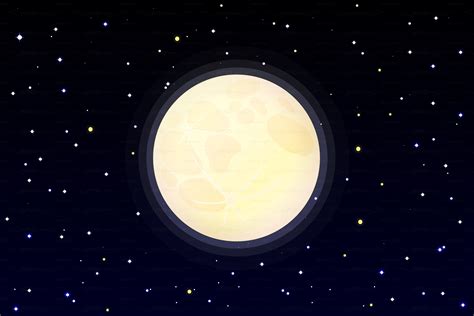 Vector Full Moon On Starry Sky Sky Digital Starry Sky Moon Cartoon
