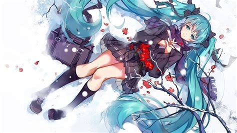 Wallpaper Hatsune Miku Vocaloid Flowers Twintails School Uniform