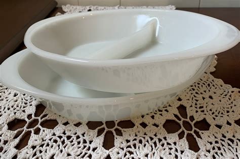 White Glasbake J2352 Divided Casserole Dish Set Of 2 Etsy