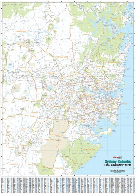 Sydney Suburbs Local Government Areas Laminated Lga Of Sydney Map
