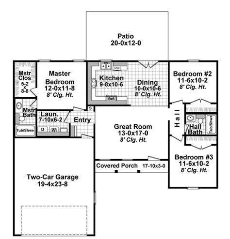 Ranch Plan 1200 Square Feet 3 Bedrooms 2 Bathrooms 348 00194