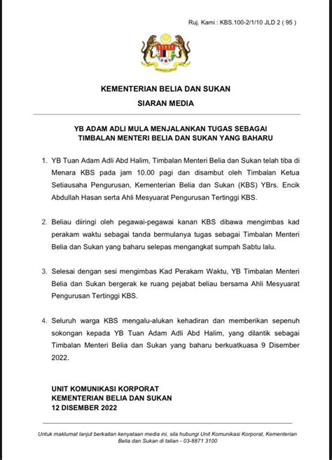 KBSMalaysia On Twitter SIARAN MEDIA YB ADAM ADLI MULA MENJALANKAN