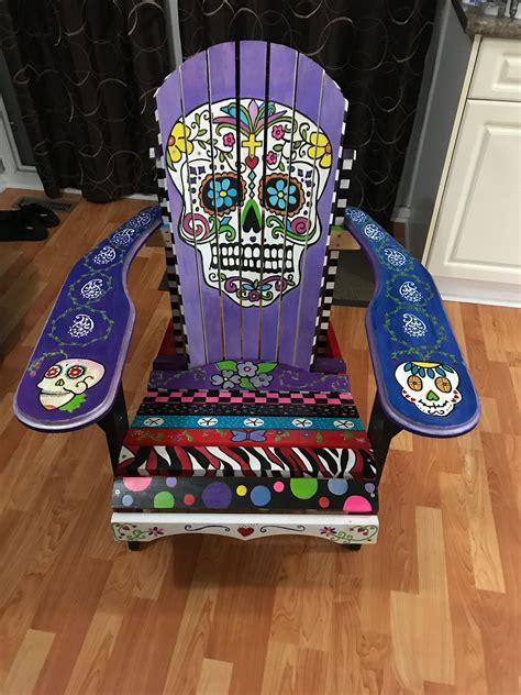 Hand Painted Mexican Skull Folk Art Muskoka Chair Made With Love For