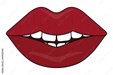Smile On The Lips Seductive Mouth Colored Vector Illustration Cartoon Style An Even Row Of