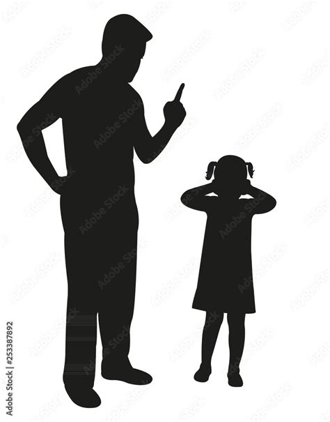 Father Scolding His Daughter Pointing Finger Silhouette Vector Stock