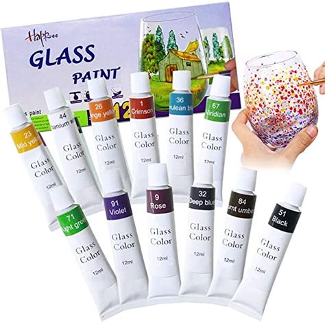 Magicdo 12 Colors Glass Paint With Palette Non Toxic Paint For Glass Glass Colour Use For Cup