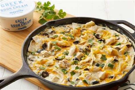 It's still the most requested recipe from any of you can also serve them with chopped avocado or guacamole, dollops of sour cream, and a some fresh chopped cilantro. Greek Sour Cream Chicken Enchilada Skillet - Odyssey Brands