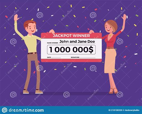 Winning Lottery Ticket Happy Pair Holding Giant Check Stock Vector