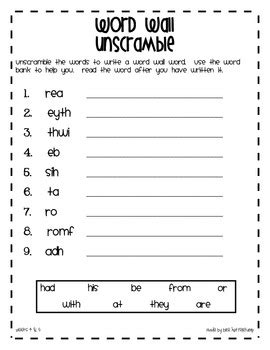 word unscramble worksheets  kindergarten   images