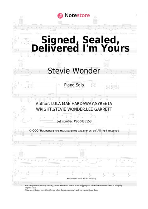 Stevie Wonder Signed Sealed Delivered Im Yours Sheet Music For