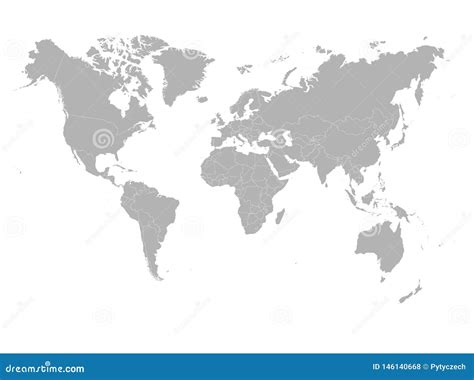 Blank Grey Political World Map Isolated On White Background Worldmap