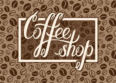 Vector Coffee Shop Logo On Coffee Beans Background For Menu Cards
