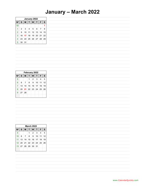 January To March 2022 Calendar Calendar Quickly