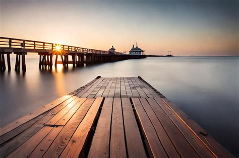 Premium Ai Image Pier With The Sun Setting Behind It