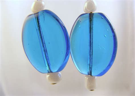 Dangle Turquoise Aqua Glass Bead Earrings Hook Metals Alloy Bullock