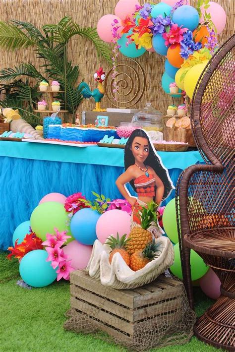 Arrange chairs around the dining. Don't miss this beautiful Moana Birthday Party! Love the ...