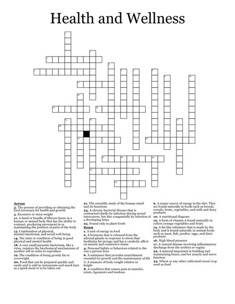 Wellness Crossword Puzzles Printable