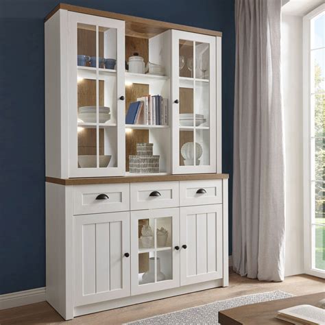 Landhaus buffetschrank constanta in weiß aus kiefer teilmassiv. Buffetschrank Esszimmerschrank weiß Vitrine Buffet LED ...