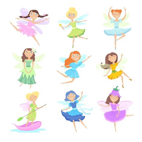 Free Vector Cartoon Fairies Set