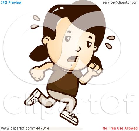 Clipart Of A Retro Tired Caucasian Girl Running Royalty Free Vector