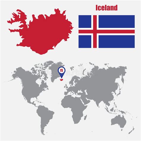 Mapa De Islandia En Un Mapa Del Mundo Con El Indicador De La Bandera Y