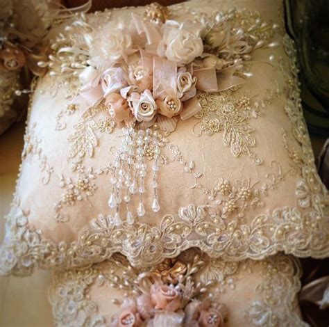 weddingwednesday embroidery lace ribbon work adorn this vintage style handmade wedding pillow