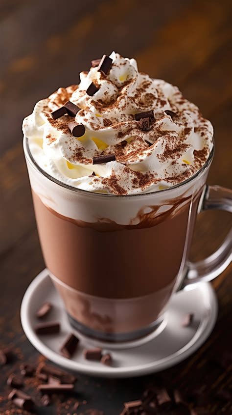 Rich Hot Chocolate Topped With Whipped Cream And Chocolate Shavings
