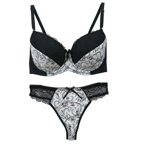 uk plus size women push up bra and pantie set lingerie lace flower padded plunge ebay