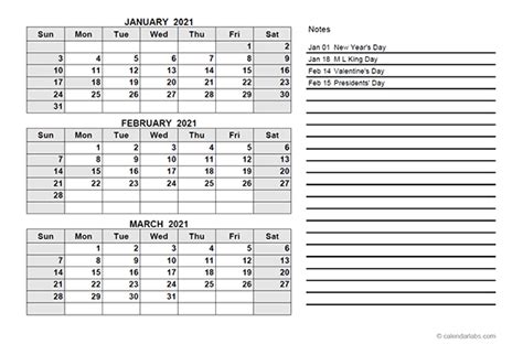 Printable 2021 Quarterly Calendar Templates Calendarlabs Gambaran
