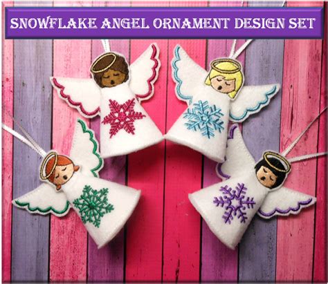 In The Hoop Snowflake Angel Ornament Embroidery Design Set Etsy