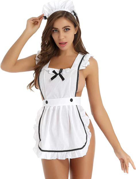 Doomiva Damen Dienstmädchen Kostüm Sexy French Maid Kostüm Mit Schürze String Und Stirnband