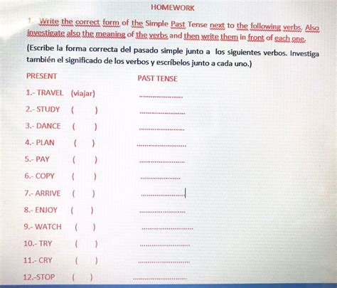 Escribe La Forma Correcta Del Pasado Simple Junto A Los Siguientes