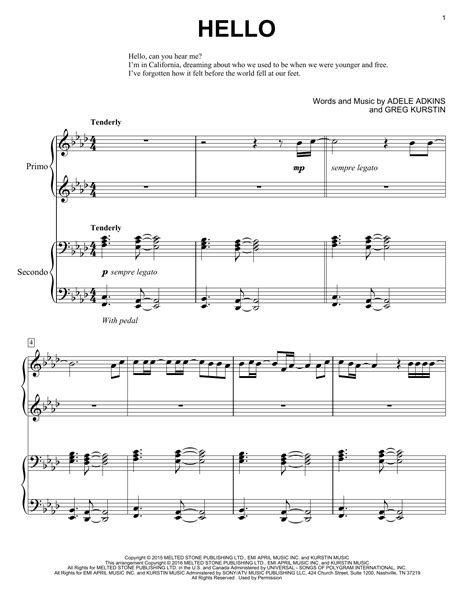 Adele For Piano Duet 1 Piano 4 Hands Intermediate Level Sheet