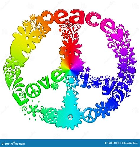 Peace And Love Symbol In Rainbow Color 3d Illustration On White