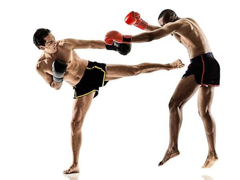Muay Thai Kickboxing Kickboxer Boxing Men Isolated 스톡 사진 ポーズ モデル 躍動