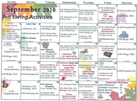 Memory Care Activities Activity Calendar For Seniors With Dementia