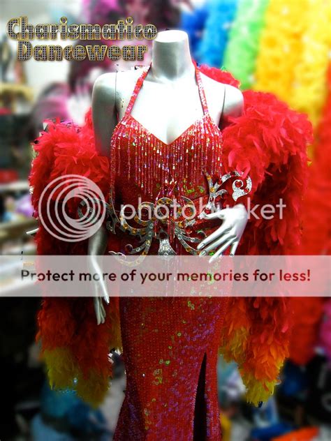 Red Sequin Drag Cabaret Feather Shoulder Pageant Gown