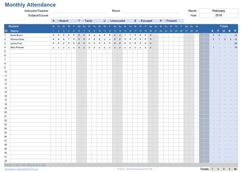 Printable Attendance Trackers For Excel Attendance Tracker