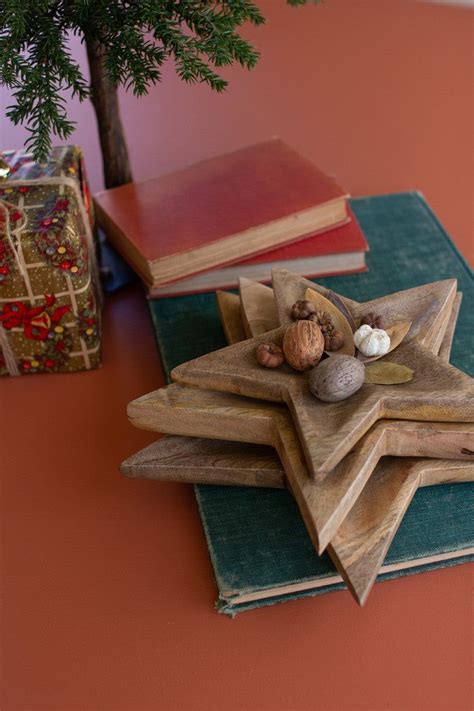 Mango Wood Star Trays Set Of 3 By Kalalou Brown In 2022 Wood Tray
