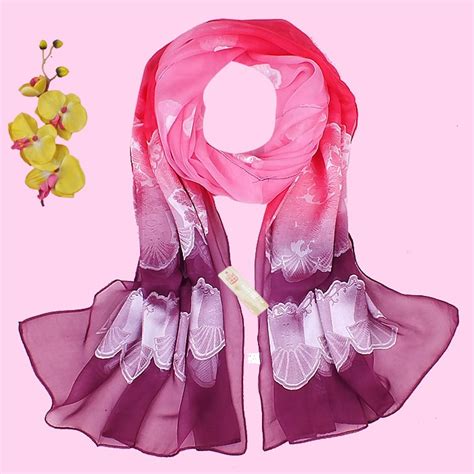 Women Autumn100 Mulberry Silk Scarf Female Fashion Brand Floral Large Long Embroidery Silk