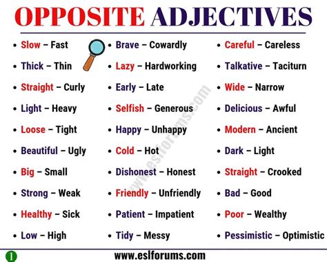 List Of Opposites Of Adjectives In English Esl Forums English