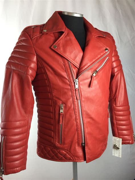 Mens Genuine Lambskin Leather Biker Jacket Motorcycle Style Red All
