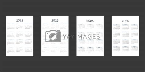 2022 2023 2024 2025 Calendar Template In Classic Strict Style With Type