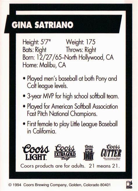 Gina satriano is a criminal law prosecutor who pitched for the colorado silver bullets, the first professional women's baseball team to comp. This Card Is Cool - My Life in Baseball Cards: Toss me a ...