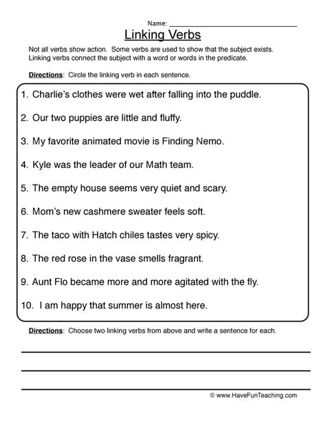 Finding Linking Verbs Worksheet Have Fun Teaching