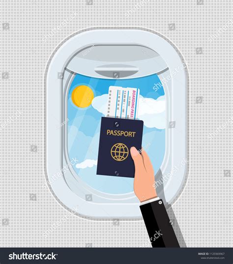 Window Inside Airplane Hand Passport Ticket Stock Vector Royalty Free