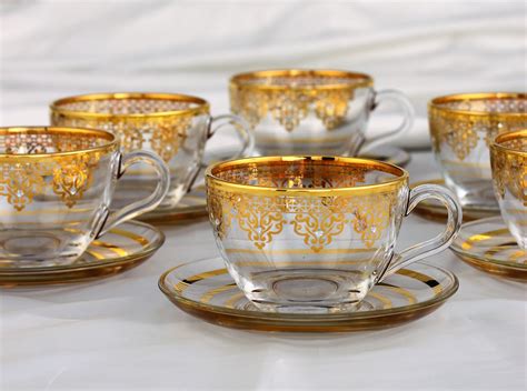 Large Gold Plated Coffee Mugs Tea Glasses For Six Person