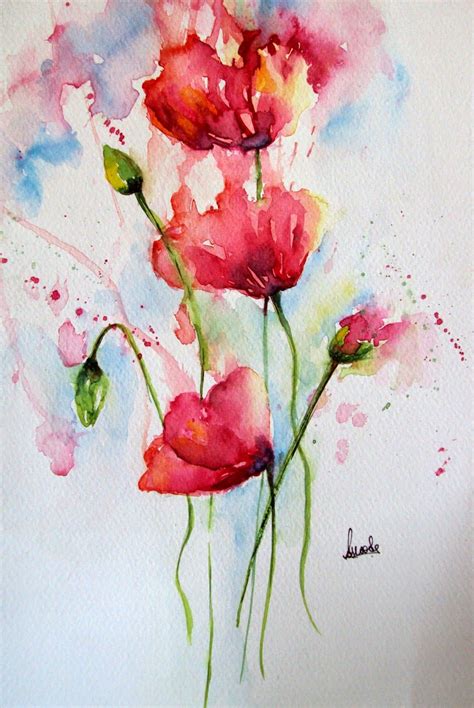 Poppy Poppies Flowers Floral Watercolor Watercolour Painting