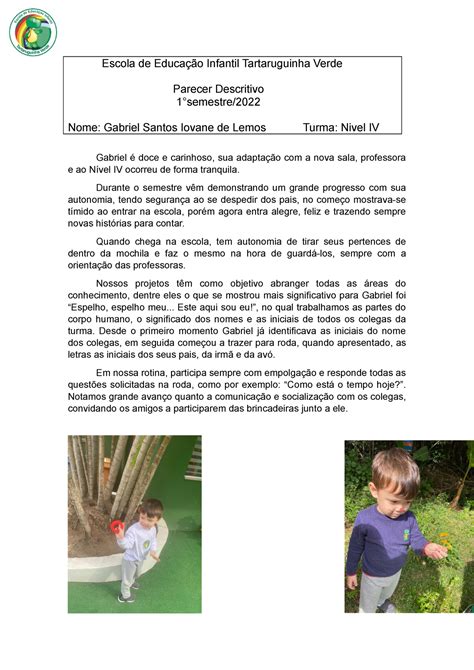 Parecer Descritivo Final Educação Infantil