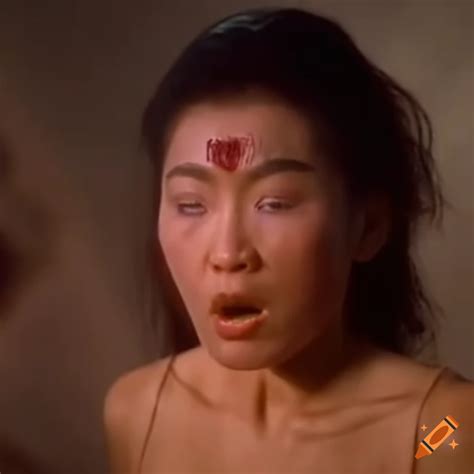 80s movie screencap of a bruised asian woman fighter with a dizzy expression on craiyon
